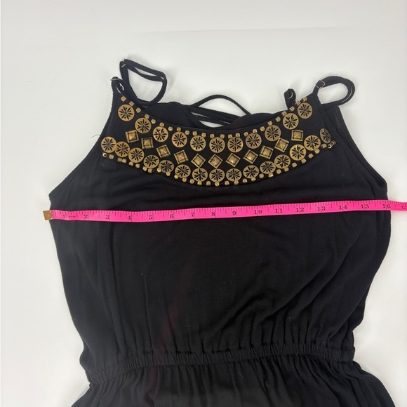 Earthbound Black Viscose Dress W/ Gold Accent Elastic Waist -Size medium - Picture 5 of 9